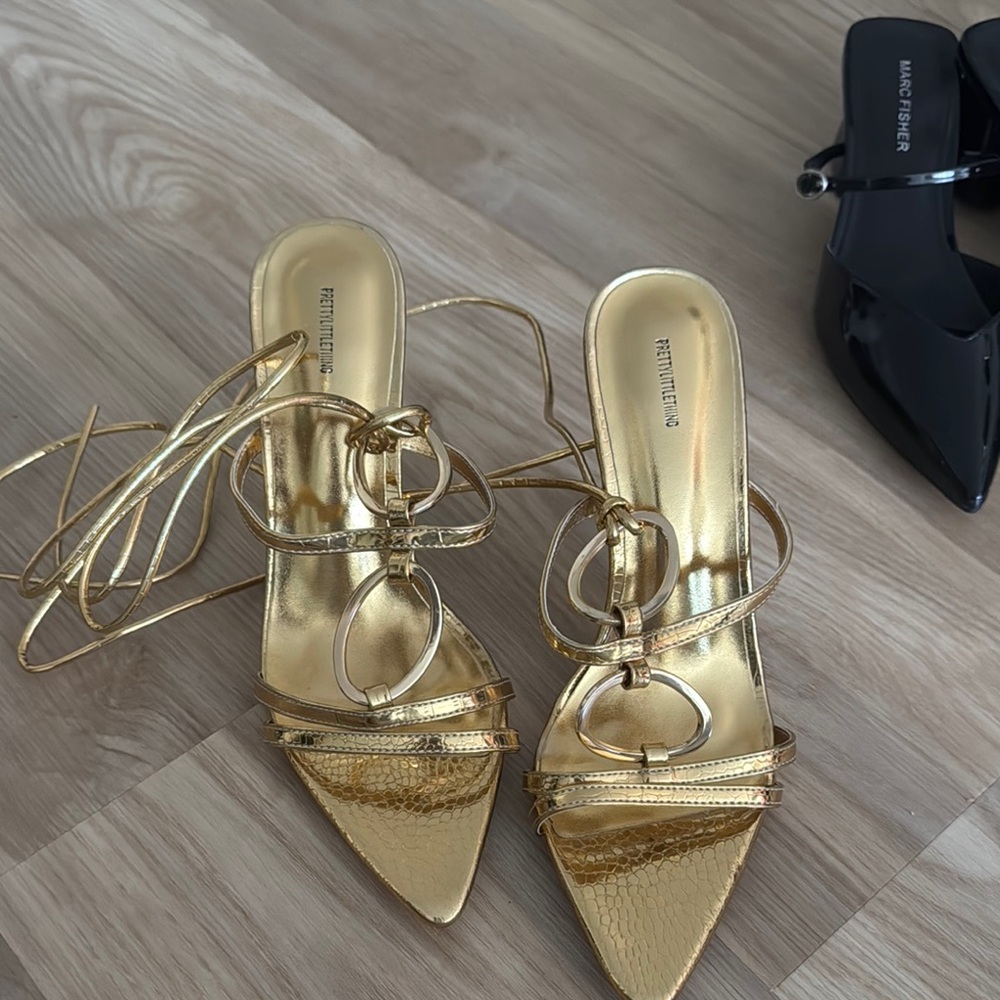 PrettyLittleThing Metallic Gold Lace-Up Heels